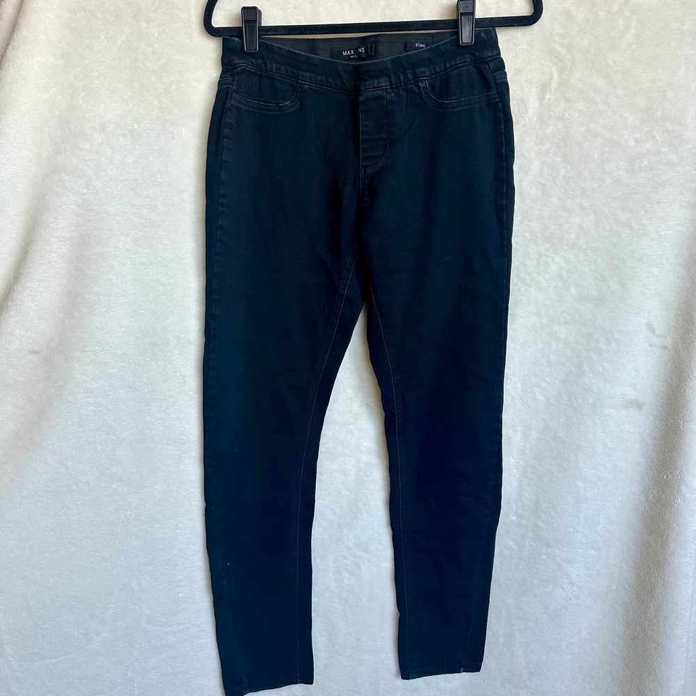 Max Jeans Black Jeggings Skinny Denim Pants Elastic Waist Pull On 6 Stretch Slim